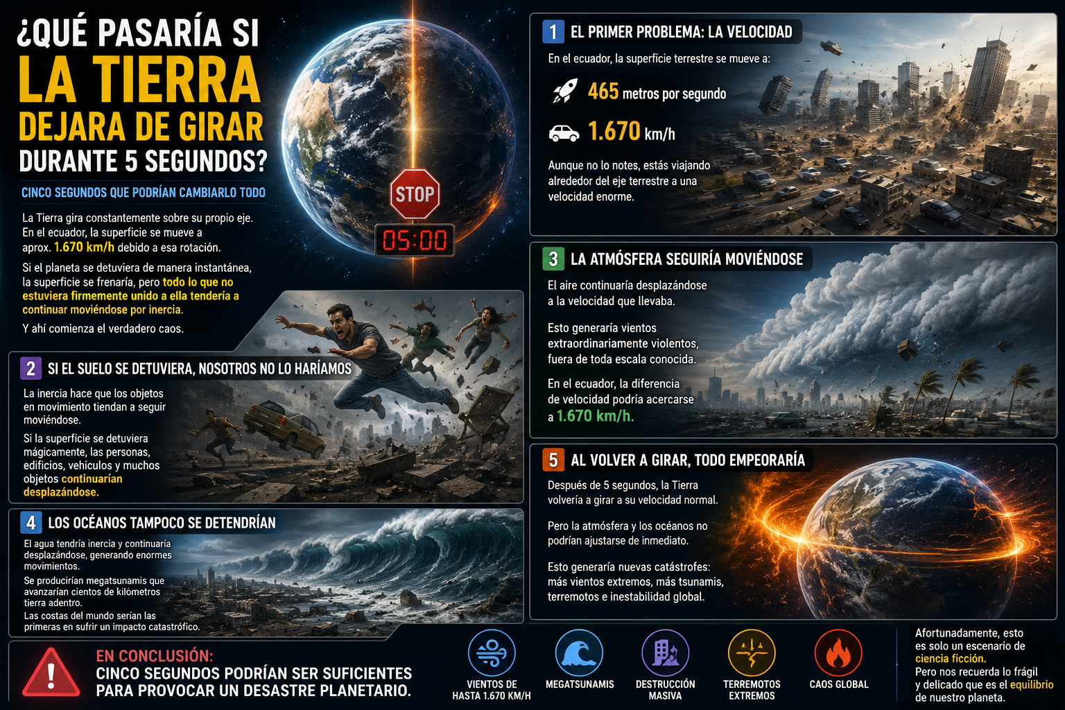 ¿Qué pasaría si la Tierra dejara de girar durante 5 segundos?