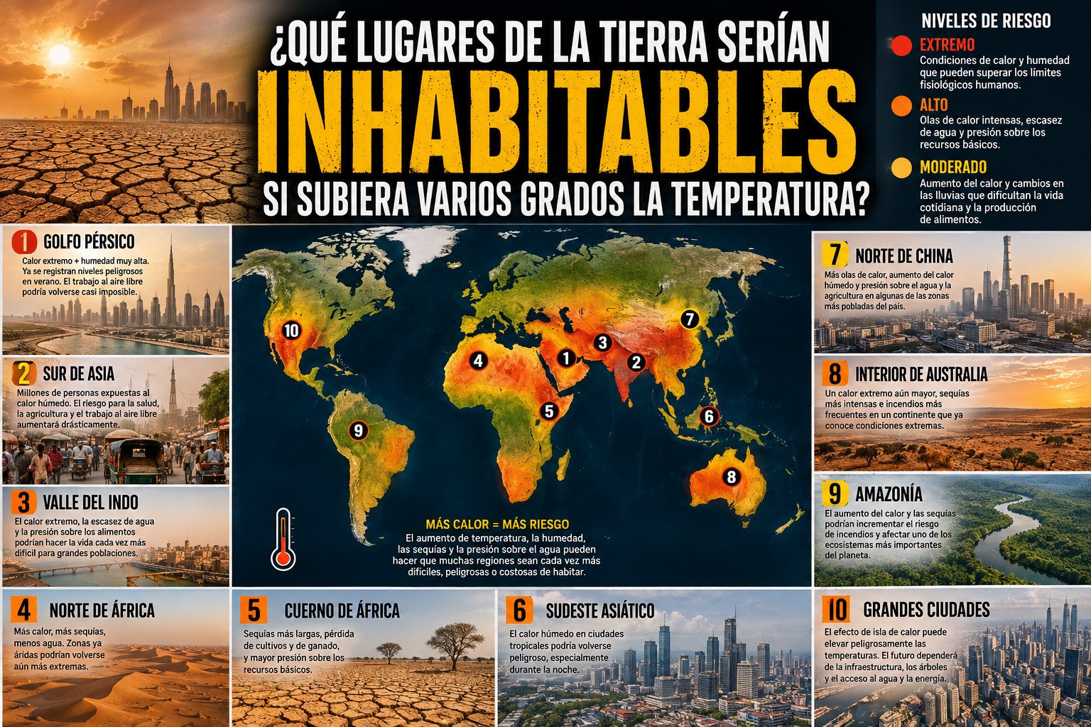 ¿Qué lugares de la Tierra serían inhabitables si la temperatura subiera varios grados?